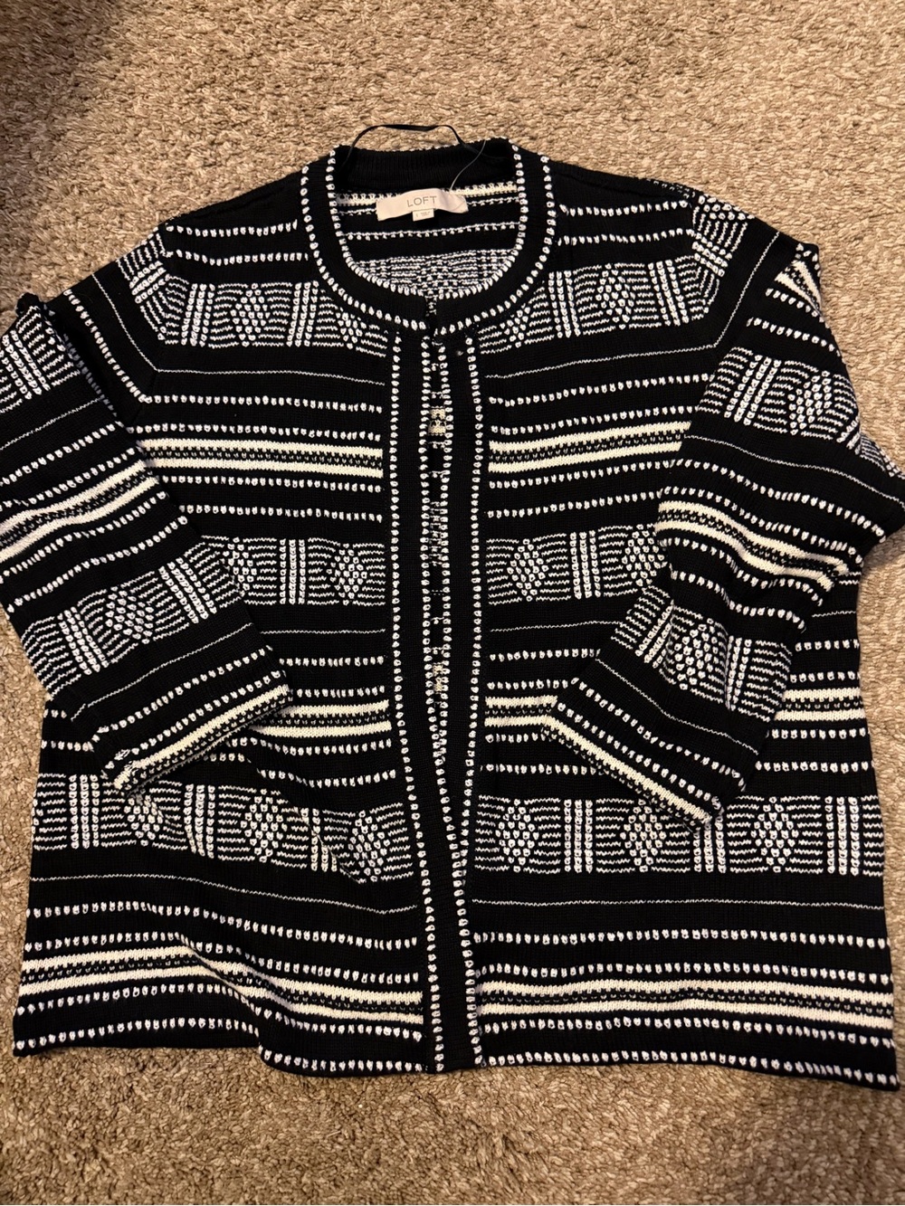 LOFT Black & White Striped Geometric Cardigan